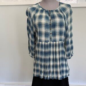 Maeve Blue and White Plaid Peasant Tunic